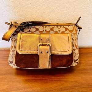 Coach Gold and Brown Crossbody Bag